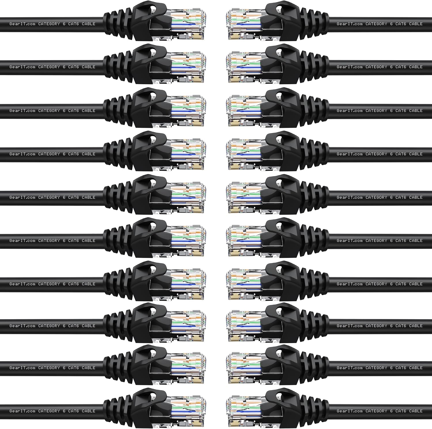 GearIT 50-Pack Cat6 Patch Cable 1 Foot Cat 6 Ethernet Cable Snagless Flexible Soft Tab - Preimum Series - Black