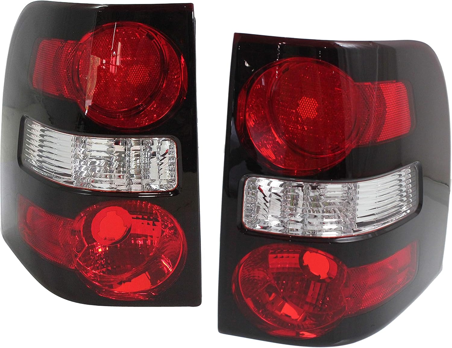 Evan-Fischer Tail Light Lens and Housing Compatible with 2006-2010 Ford Explorer Halogen Clear & Red Lens Set of 2 Passenger and Driver Side