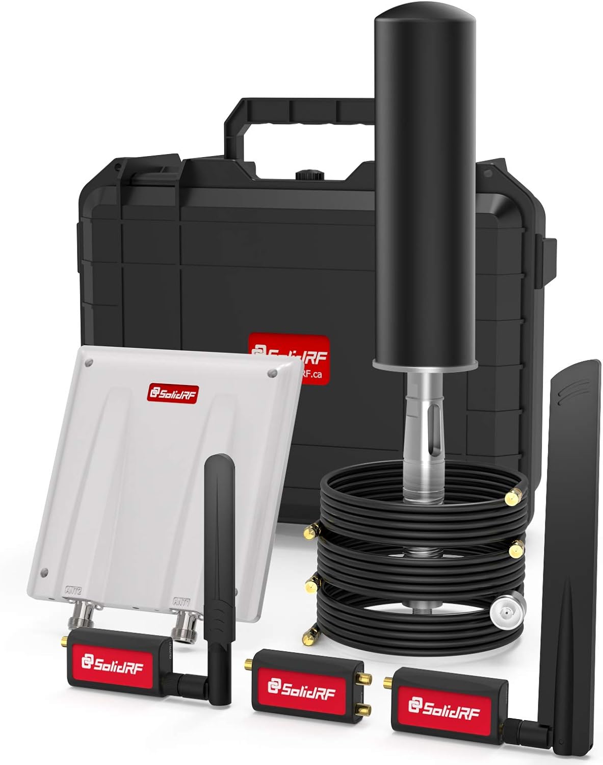 SolidRF-RV Cell Phone Signal Booster-Dual Interior Antennas-For ClassA/C, Conventional Trailer, Fifth Wheel|Verizon, AT&T, T-Mobile, Sprint, U.S. Cellular|Enhance Your Cell Phone Signal Up to 100X|RVT