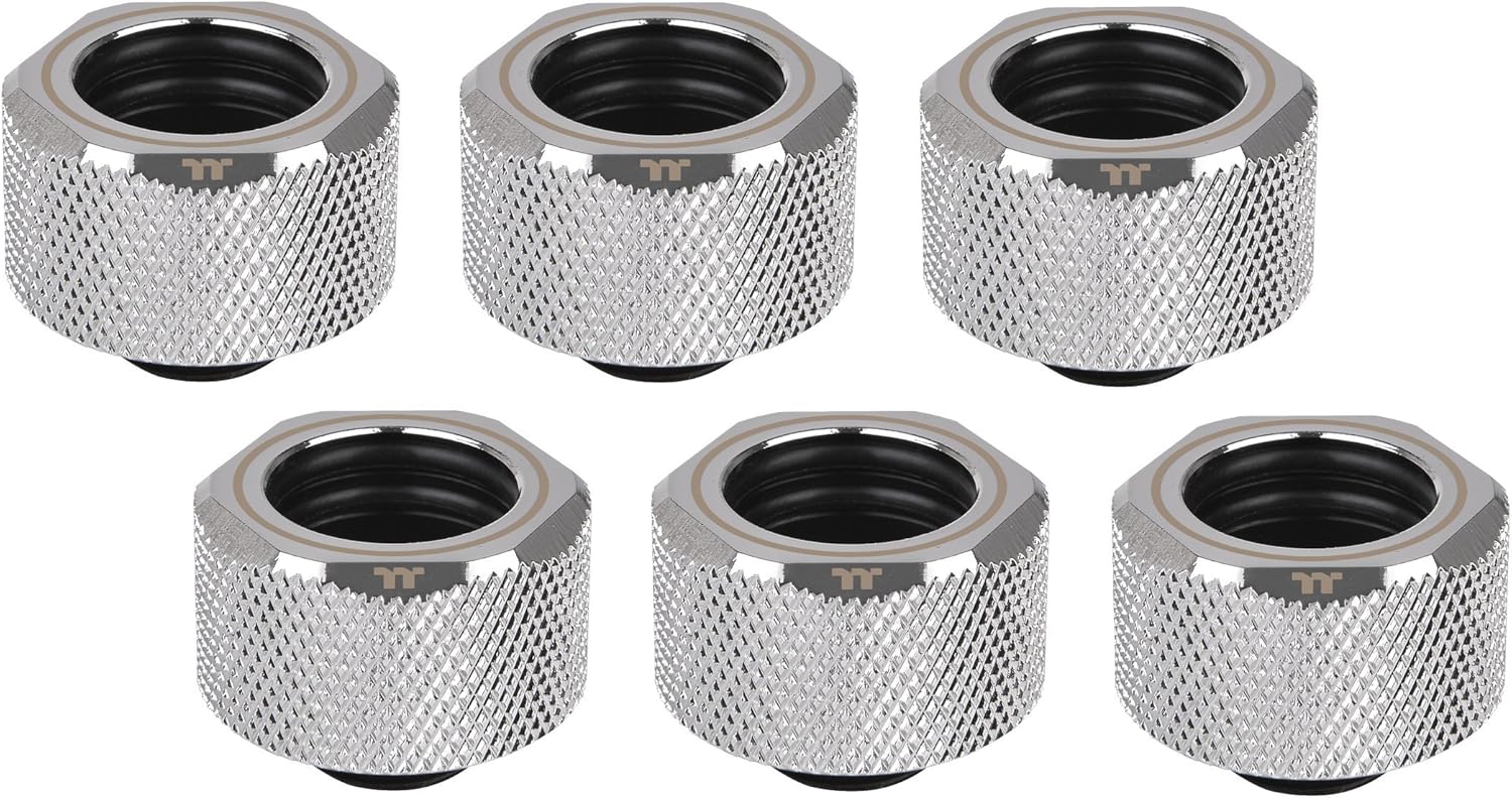 Thermaltake 16 mm Pacific C-PRO G1/4 PETG Tube OD Compression - Chrome (Pack of 6) Pack of 2