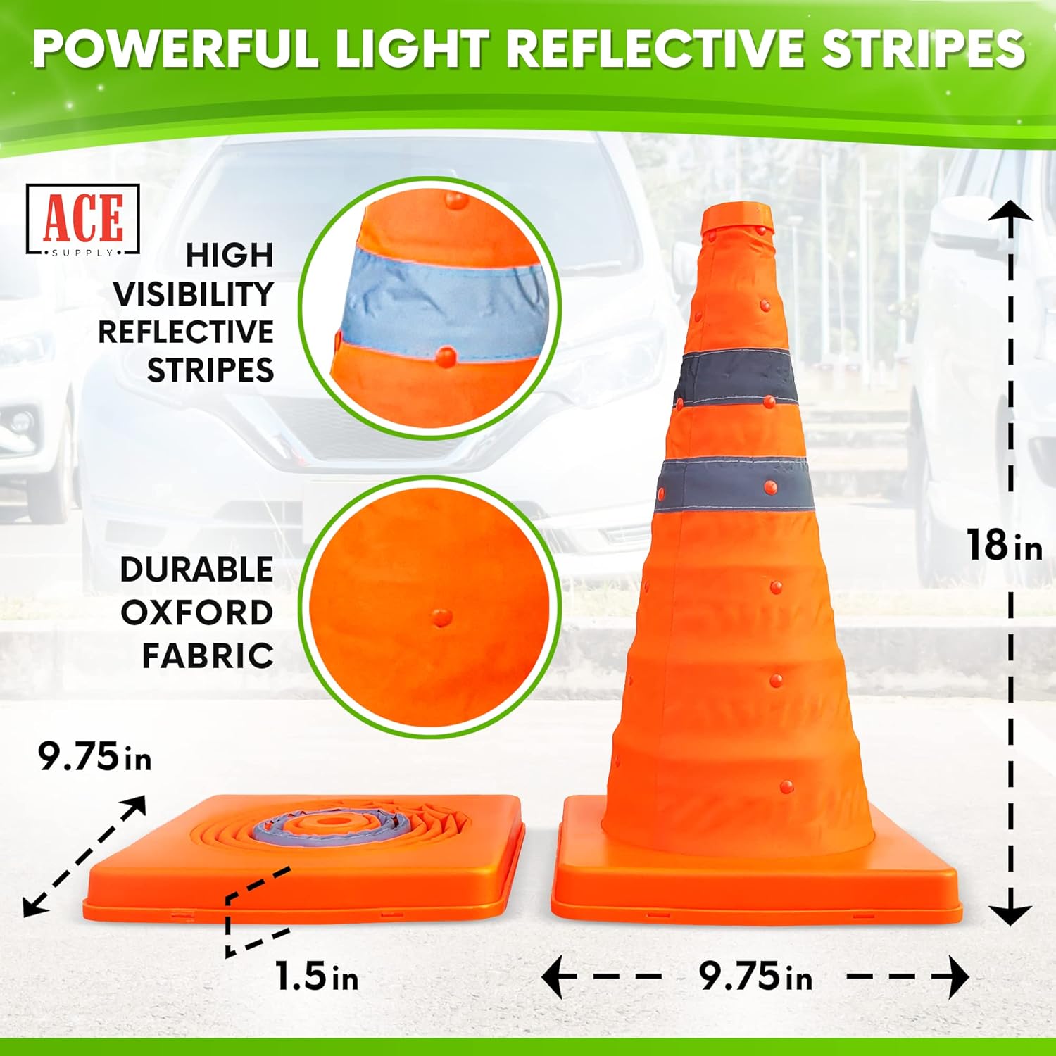 Orange Traffic Cones 18 Inch - 24 Pack, Collapsible Orange Safety Cones, Perfect Traffic Cone for Use As Parking Cones, Driving Cones for Training, Orange Cones for Parking Lot, Orange Cones Traffic
