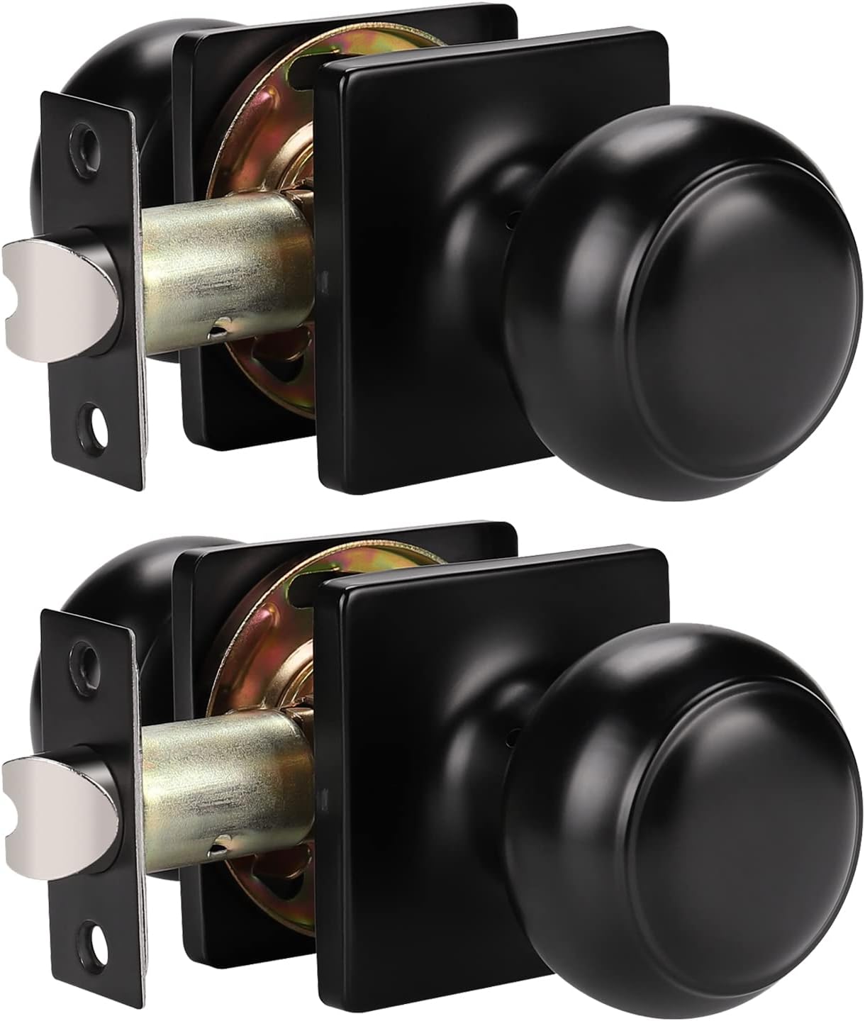 10 Pack Privacy Door Knob Keyless Door Knobs Storage Room/Bathroom, Interior Door Knob Set with Square Rosette, Matte Black, Interior Door Use