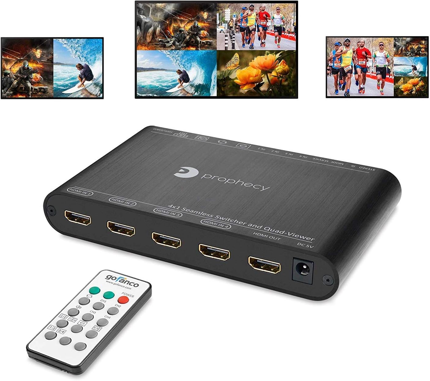 gofanco 4x4 HDMI 2.0 Matrix Switcher W/ IR Remote & Web GUI Control - (4K 60Hz YUV 4:4:4, HDR) - HDMI 2.0, HDCP 2.2/1.4, SPDIF Audio Output Extractor, 18Gbps, EDID, RS-232, 4 in 4 Out Video