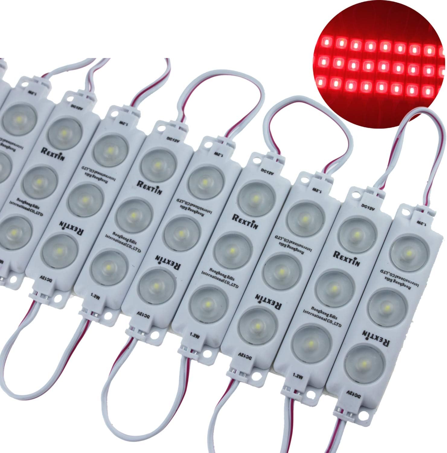 Rextin 200PCS Super Bright 3LED 2835 LED Module White IP68 Waterproof Decorative Light for Letter Sign Advertising Signs Back with Tape +Wire Crimp Cap (White) Pack of 2