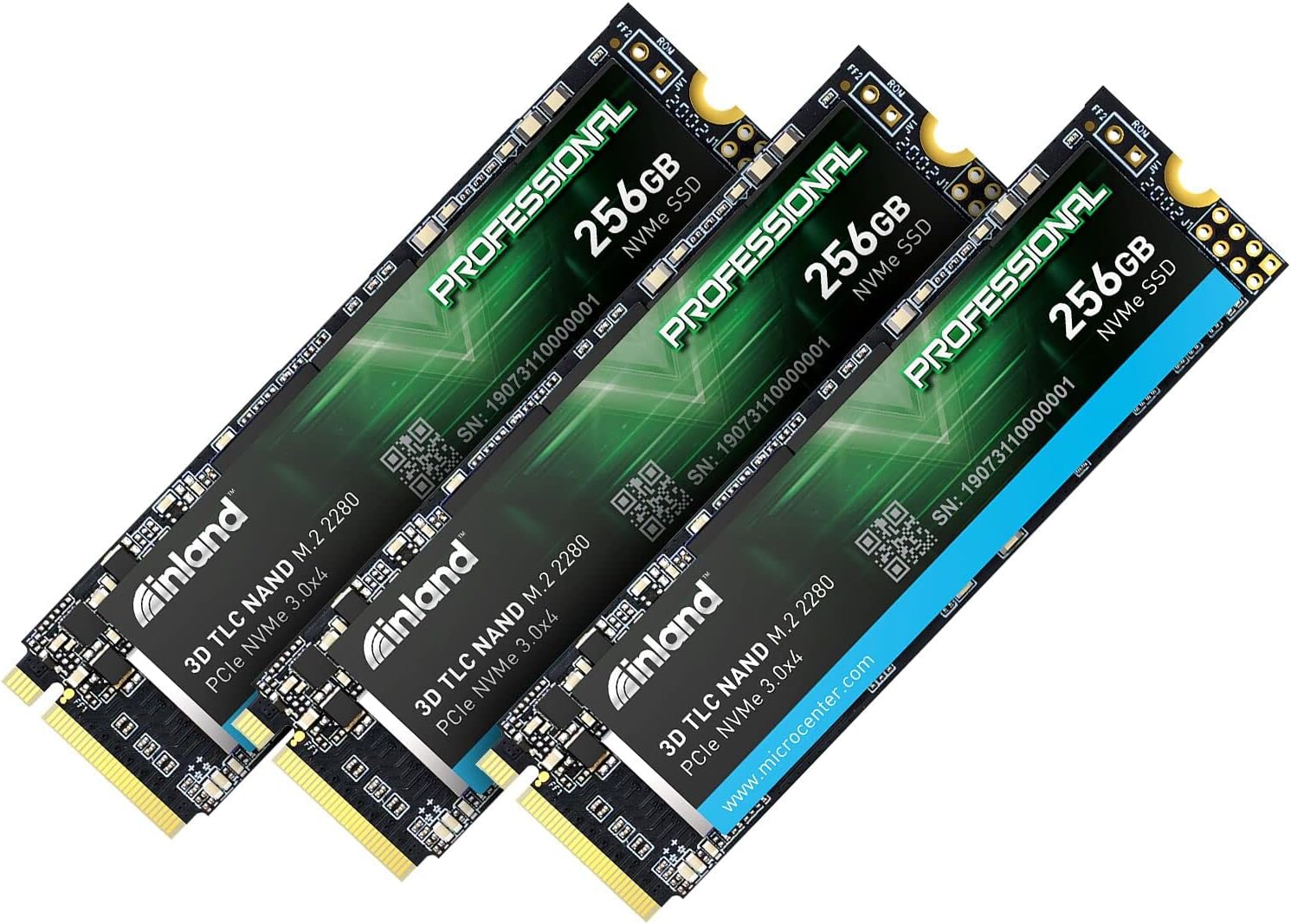 Inland Professional 3 Pack 256GB NVMe SSD M.2 2280 PCIe Gen 3.0x4 3D NAND Internal Solid State Drive, PCIe Express 3.1 and NVMe 1.3 Compatible (256GB x 3)