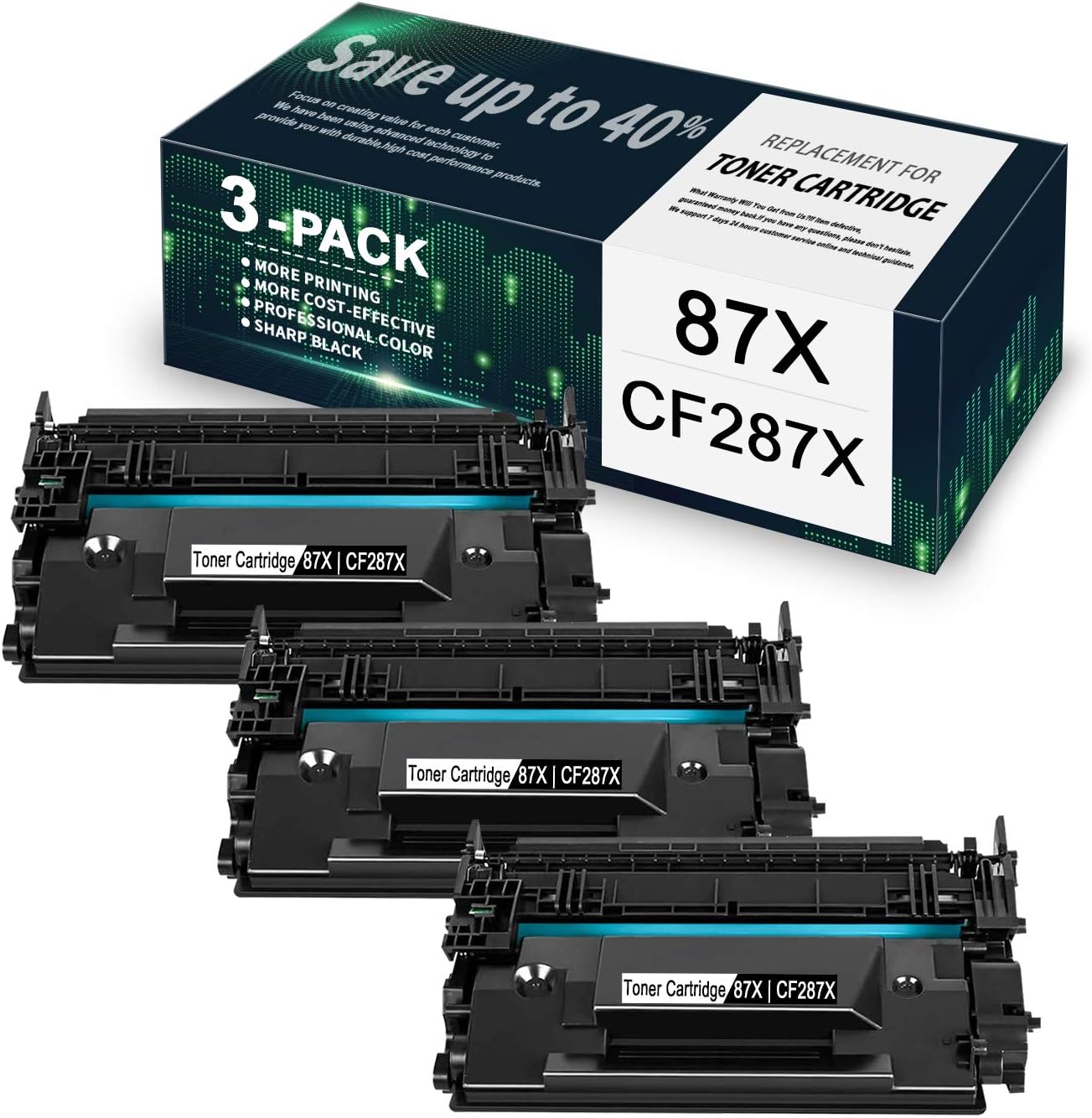 3-Pack Black 87X | CF287X Compatible Toner Cartridge Replacement for HP Managed M506xm M501dn M506n M506dn M527z M527c M506dnm M527dn M501n M527f Printer, Toner Cartridge.