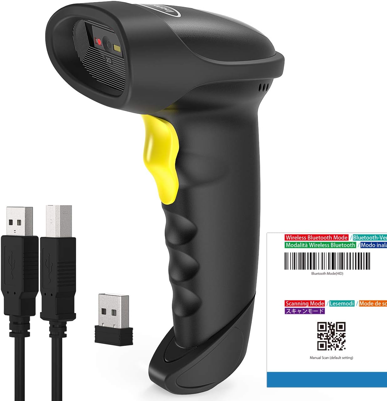 Barcode Scanner, Inateck QR Code Scanner, 2D, Wireless, Bluetooth, Read Screen, BCST-50 Black