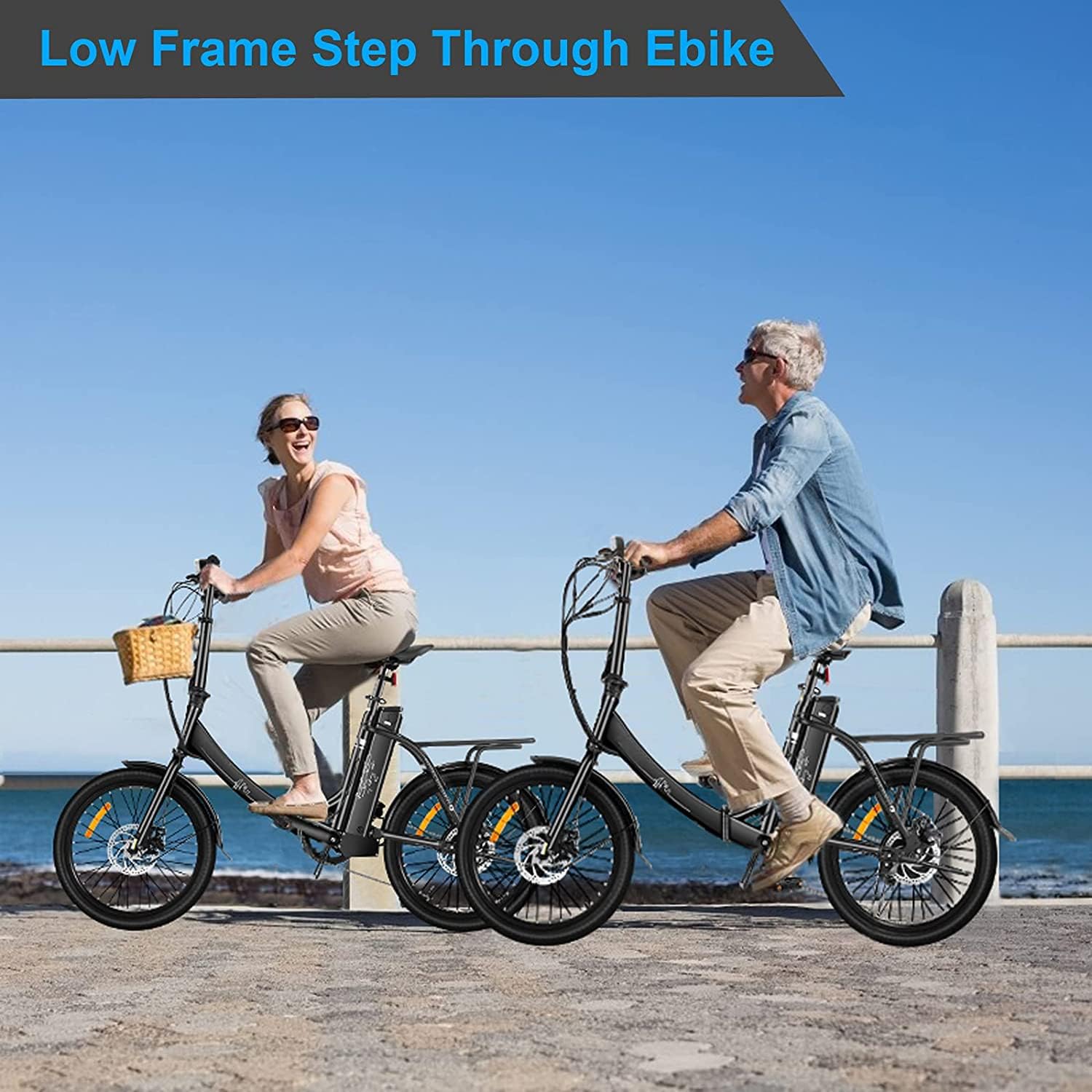 20'' Folding Electric Bike Adjustable Height for Adults and Teens, 350W 20MPH Step Through Commuter Bicycle City Ebike with 36V 10.4Ah Removable Battery, Rear Rack, 5 Levels Pedal Assist Modes