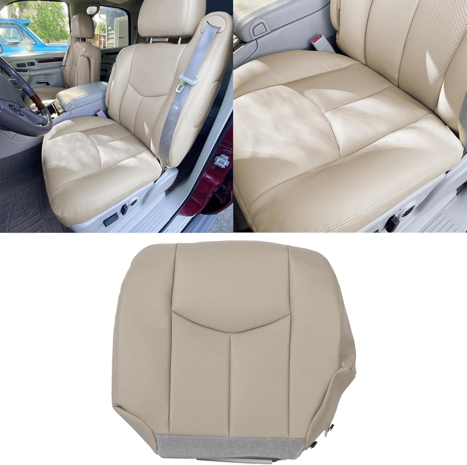 ECOTRIC Driver Side Bottom Seat Cover Compatible with 2003 - 2007 Cadillac ESV EXT Silverado Suburban 1500 2500 3500 Tahoe Yukon GMC Yukon XL Replacement for 0306ESC152DRBT 12510306SLNWPIT Pack of 2