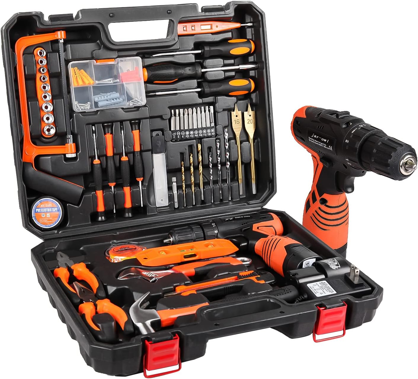 jar-owl Power Tools Combo Kit Tool Set with 60pcs Accessories Toolbox and 16.8V Cordless Drill Set for Home Cordless Repair Tool Kit Pack of 2