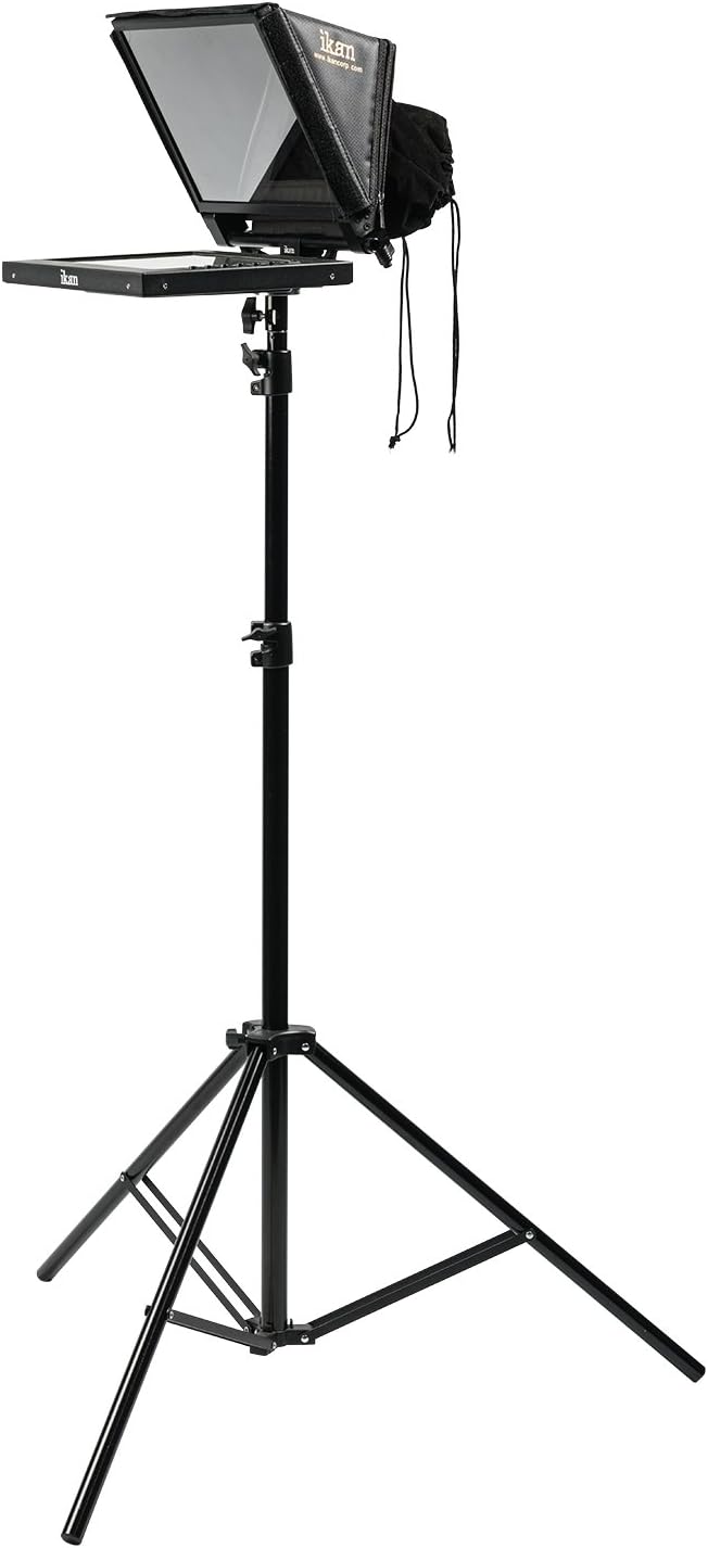 Ikan 12-inch Portable Teleprompter Kit for Light Stands, Adjustable Glass Frame, Easy to Assemble, Extreme Clarity (PT1200-LS) - Black