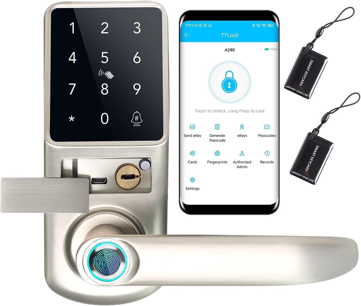 6-in-1 Keyless Entry Door Lock,Fingerprint Smart Door Lock Front Door for Home,Office,House Rental,Use APP,IC Card,Anti-peep Code and Door Locks with Keypads,Left