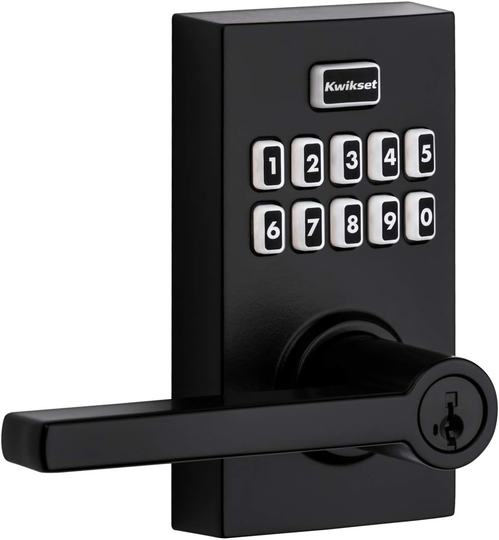 Kwikset 99170-003 SmartCode 917 Keypad Keyless Entry Contemporary Residential Electronic Lever Lock Deadbolt Alternative with Halifax Door Handle and SmartKey Security, Satin Nickel