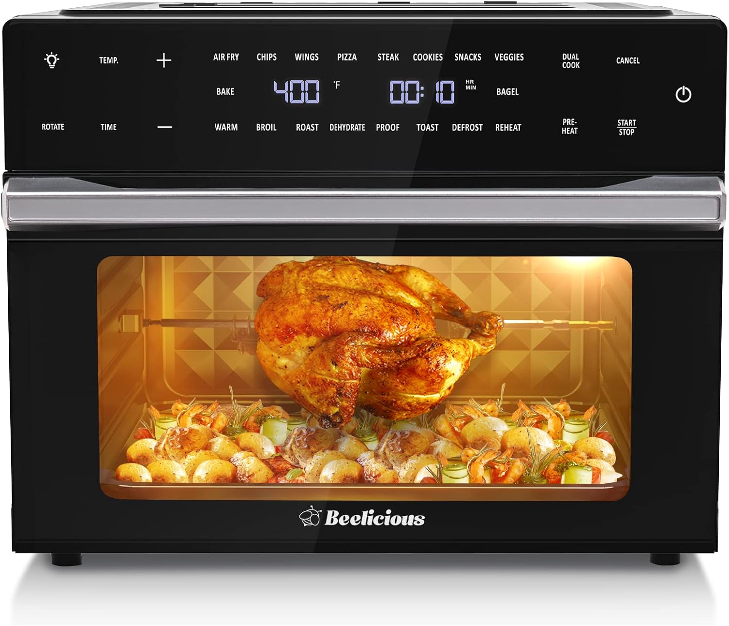 Beelicious Smart Oven Air Fryer, 32QT Extra Large Toaster Oven Air Fryer Combo with Rotisserie and Dehydrator, Digital Countertop Convection Oven Airfryer Fit 13
