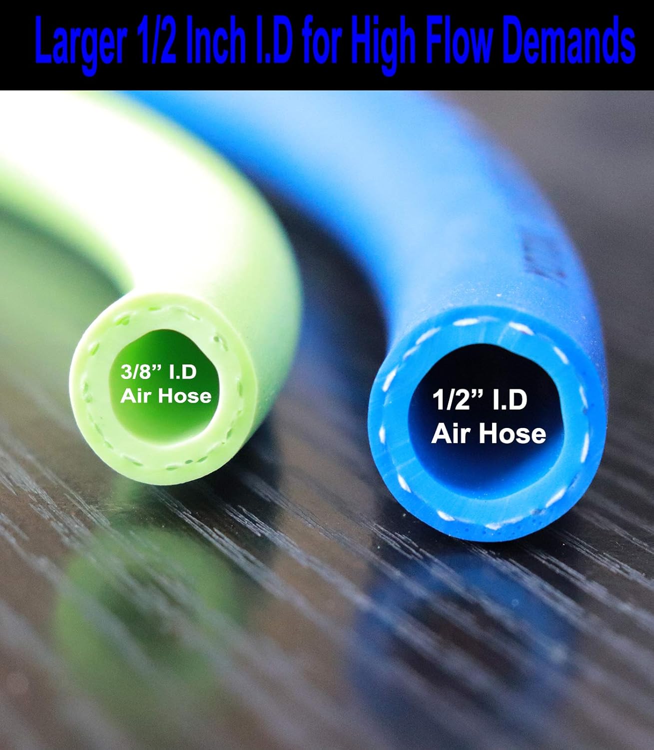 YOTOO Hybrid Air Hose 1/2-Inch I.D. by 50-Feet Long 3/8 inch MNPT Solid Brass Fittings 300 PSI Heavy Duty, Lightweight, Kink Resistant with 3/8