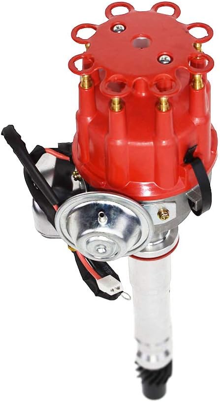 A-Team Performance - Ready 2 Run Distributor, 8.0mm Over the Valve Spark Plug Wires, 50k Volts E-Coil, and Coil Wire - Compatible with Chevrolet Small Block 262 283 305 327 350 400 Red Cap