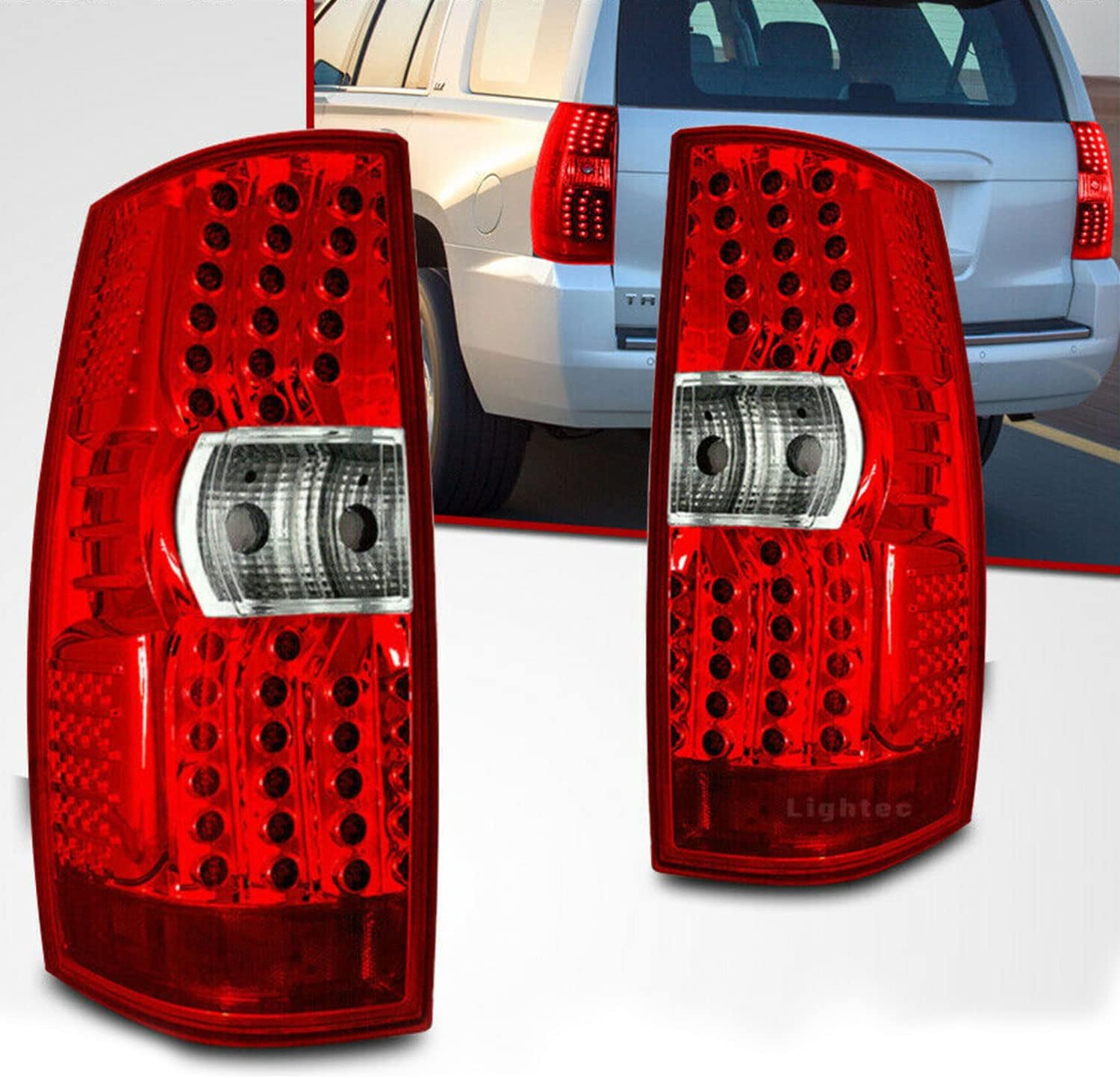 ROXX LED Tail Light Assembly Compatible with 2007 2008 2009 2010 2011 2012 2013 2014 CHEVROLET TAHOE/ SUBURBAN 1500/2500 Driver and Passenger Side (Black Housing/Clear Lens-01)