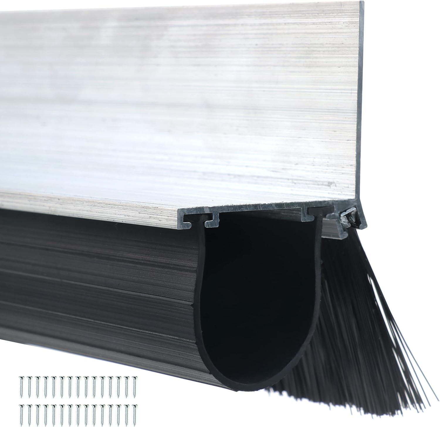 Ginchain Garage Door Seals, Heavy-Duty U Shape Bottom Rubber with Aluminum Track Retainer Base + 5cm Brush Combination Kit, Universal Garage Door Weather Stripping Kit (16.4ft)