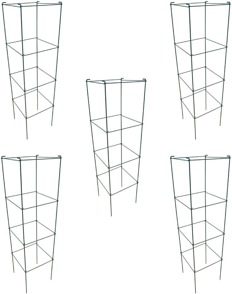 MTB Green Square Folding Tomato Cage Plant Support Tower 12 inch by 46 inch, Pack of 5 Sets Pack of 2