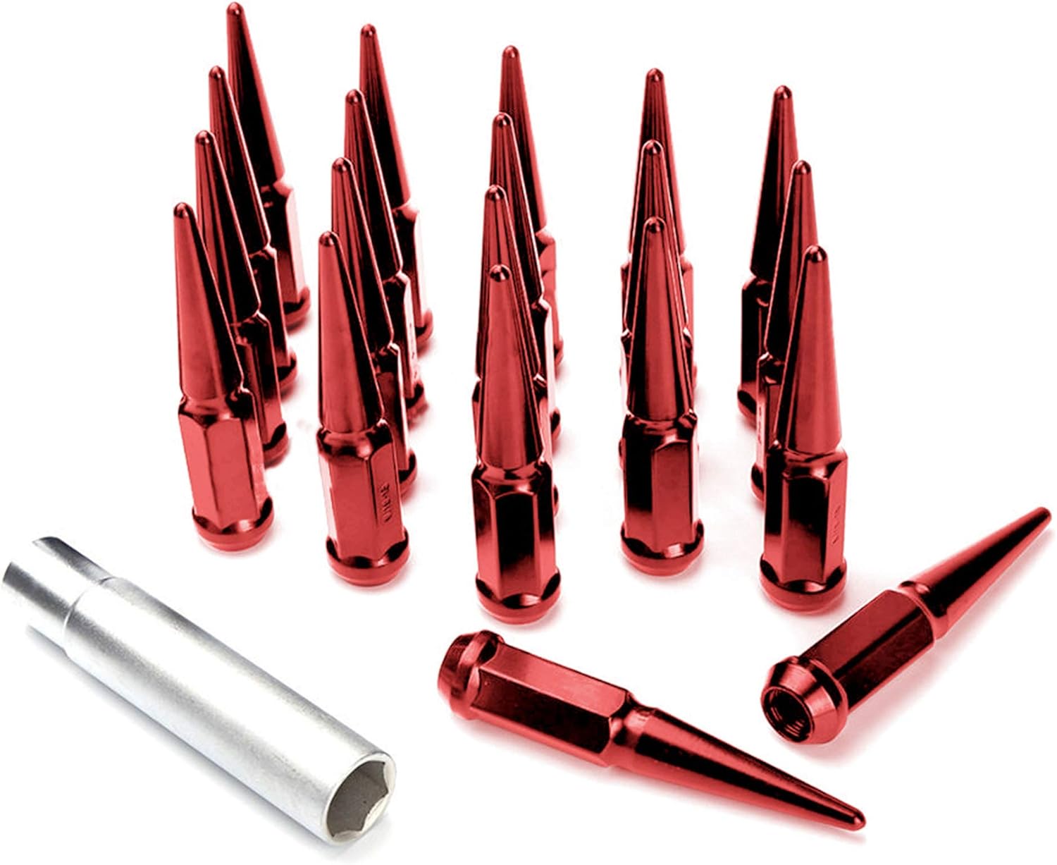 CA Supplies 20PCs 9/16-18 Spike Purple Solid Steel Lug Nuts 4.5 INCHES Tall with Key Pack of 2