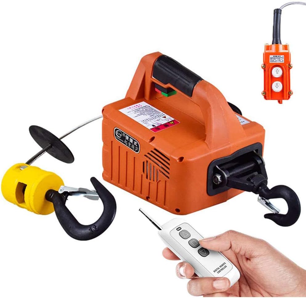 Hoist Electric Winch Electric Lifting Traction Hoist 3 in 1 Wireless Control 7.6m/25ft Wire Control Manual Control Overhead Lift 1500W with Overload Protection Orange Color 110V (500kg)