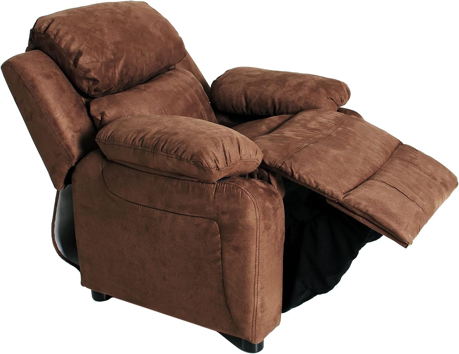 JC HOME Kids Deluxe Padded Leather Recliner with Storage Arms, Light Brown