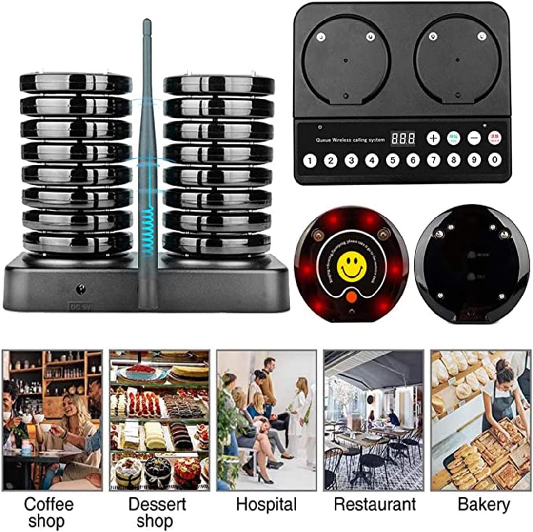 Daytech Wireless Restaurant Paging System Paging Buzzer Calling System for Clinic Church Cafe Shop with 20 Coaster Pagers and 1 Numeric Keypad Transmitter（Please Tighten The Antenna to The Right ）