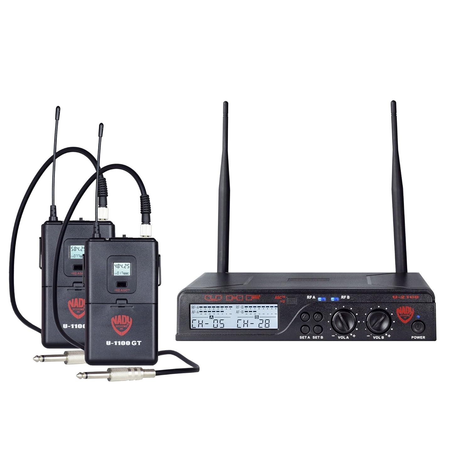 Nady U-2100 Dual Combo LT-GT 200-Channel UHF Wireless Lavalier Microphone and Instrument/Guitar System