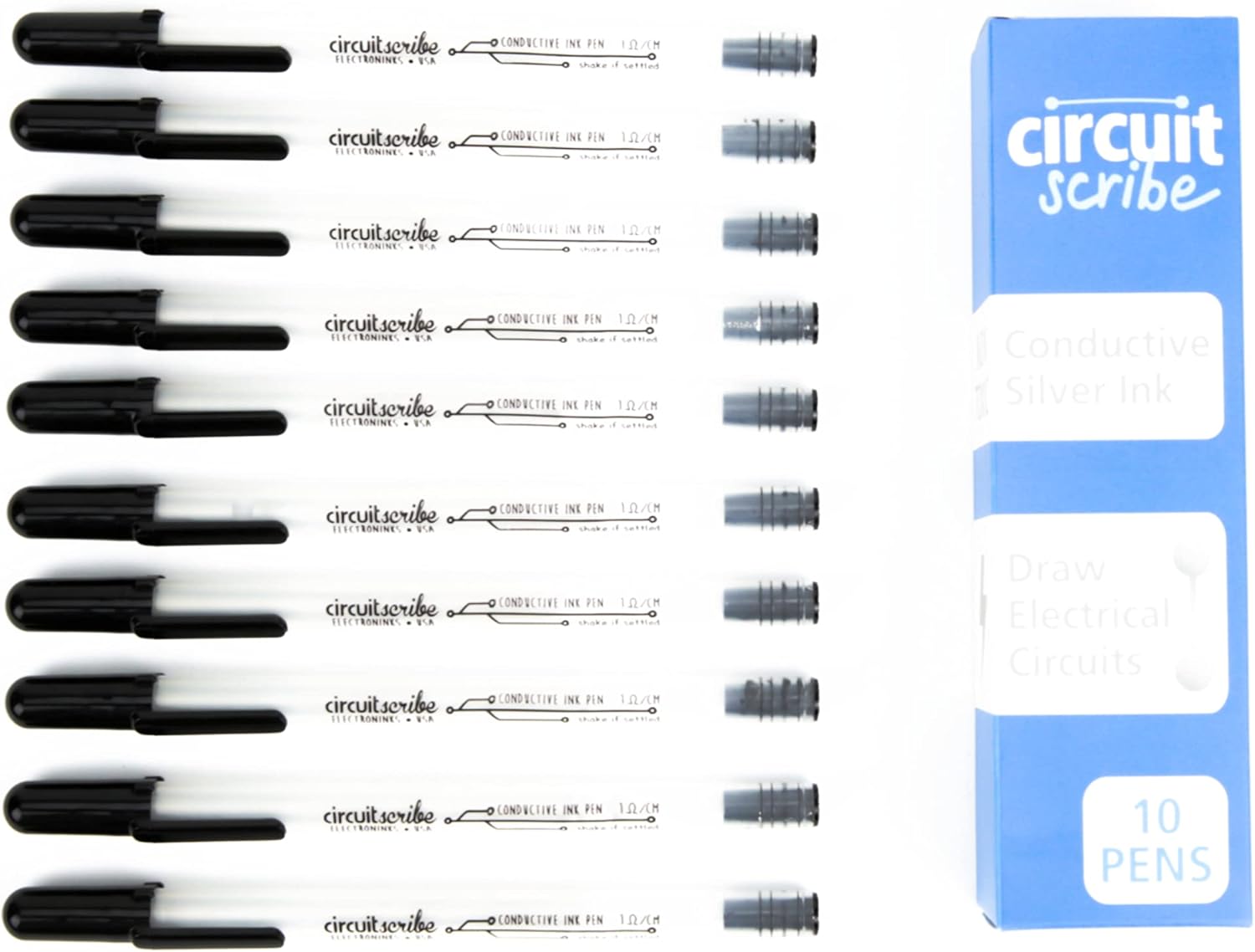 Circuit Scribe Non-Toxic Conductive Ink Pen for Kids Circuit Building Set | Silver Ink Rollerball Point Pen Kit, Science Experiments, DIY Science Projects | 10-Pack Pack of 2
