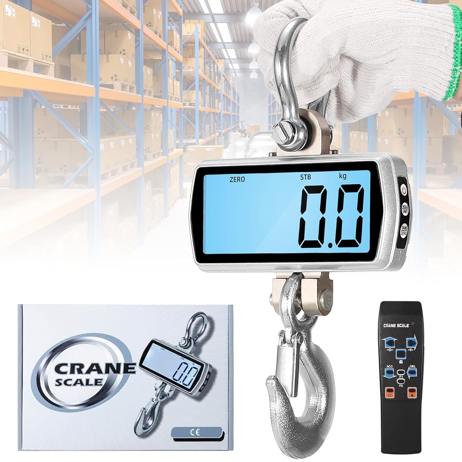 NEWTRY 1000kg/2200lb Wireless Electronic Digital Crane Scale Heavy Duty Industrial Hanging Scale with Remote Control (Silver, 1000kg/2200lb)