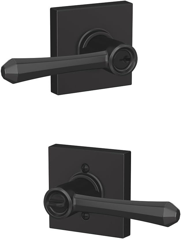 SCHLAGE F51A DMP 622 COL Dempsey Lever with Collins Trim Keyed Entry Lock, Matte Black Pack of 2