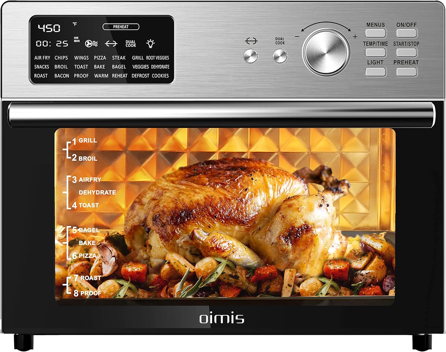 OIMIS Toaster Ovens Countertop,21-in-1 Rotisserie Oven,32QT,Extra Large Air Fryer Combo,Patented Air System,Recipes & 7 Accessories Included,Brushed Stainless Steel,cETL Certified,Source Factory,Silver