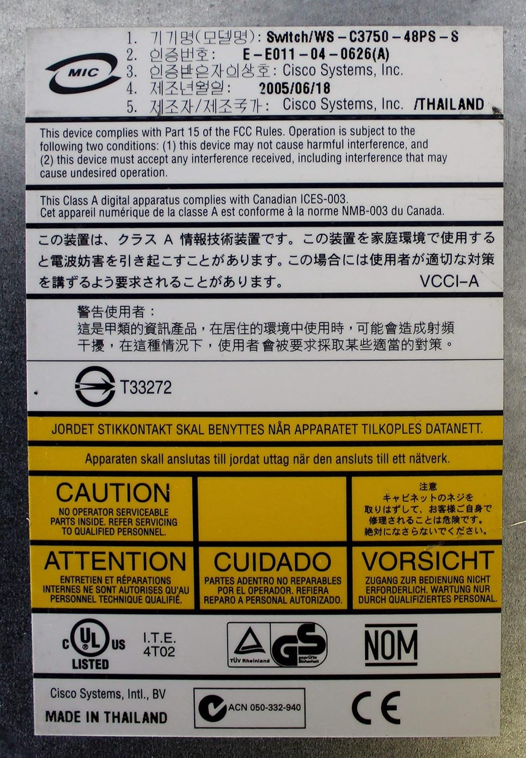 Cisco WS-C3750-48PS-S Catalyst 3750-48PS Stackable Ethernet Switch - 48 x 10/100Base-TX LAN