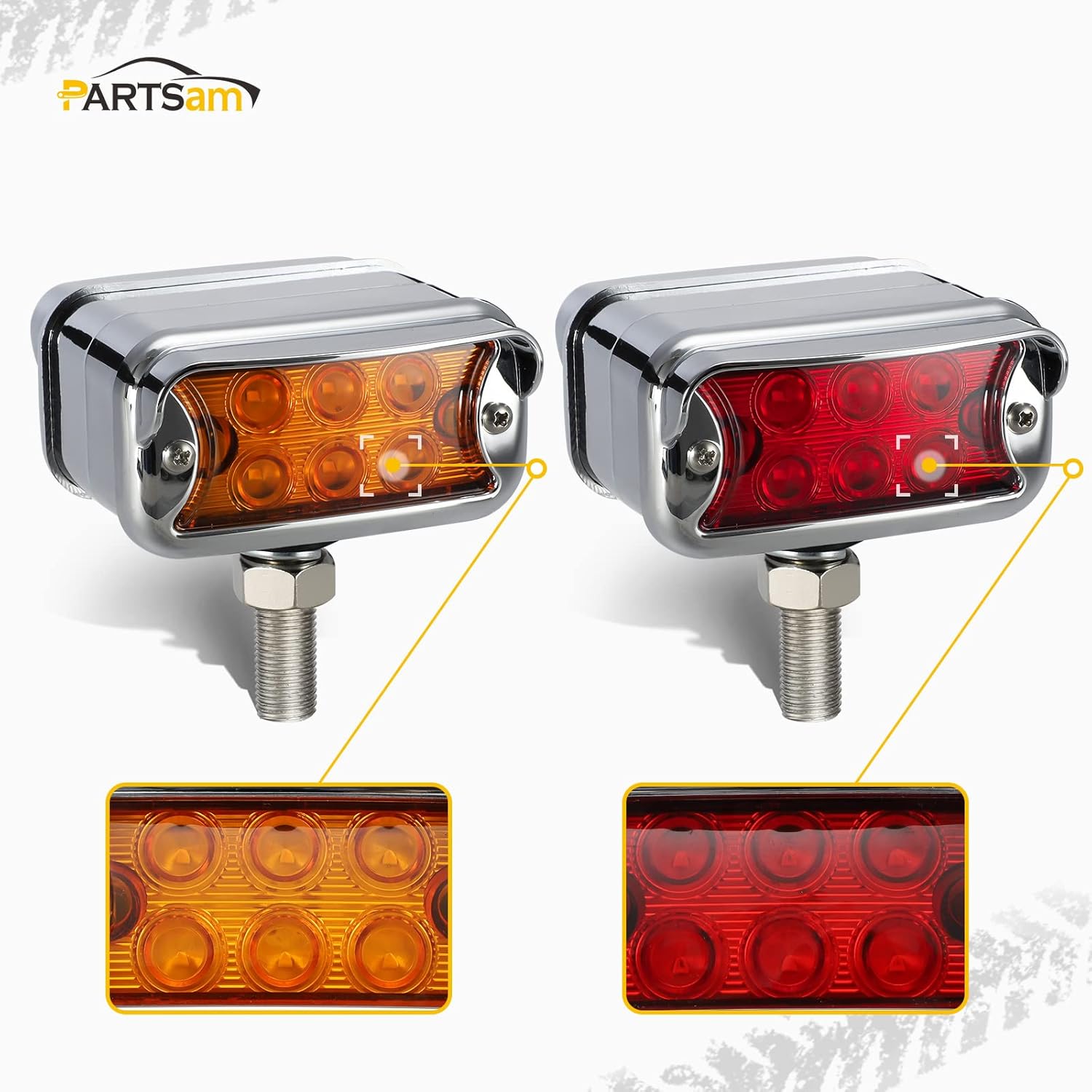 Partsam 2Pcs Double Face T-Mount Marker and Turn Signal Lights w/ Horizontal Visor, Amber/Red 6 LED Dual Function 3