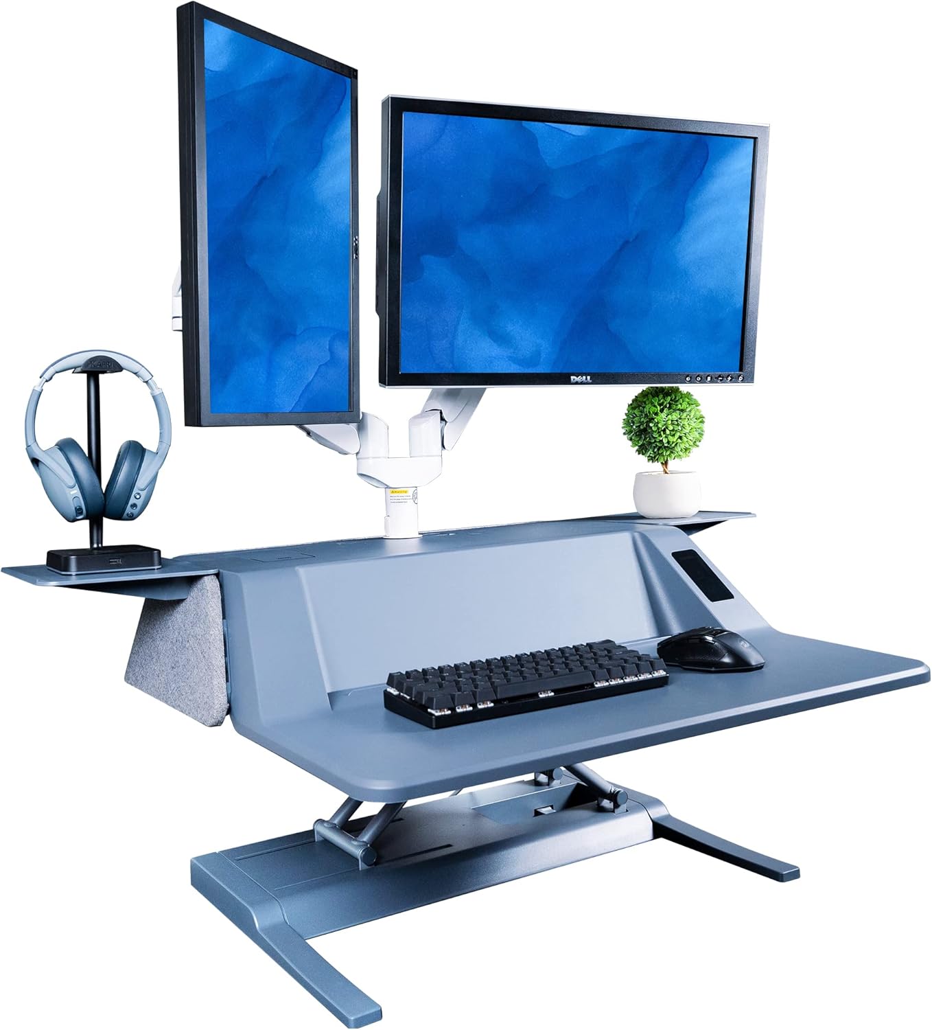 FlexiSpot Motorized Sit Stand Smart Workstation EM6MG Electric Height Adjustable Home Office Desk Riser with Wireless Charging Extended Panel Board for Working/Live Stream/Makeup/Photography（Gray）