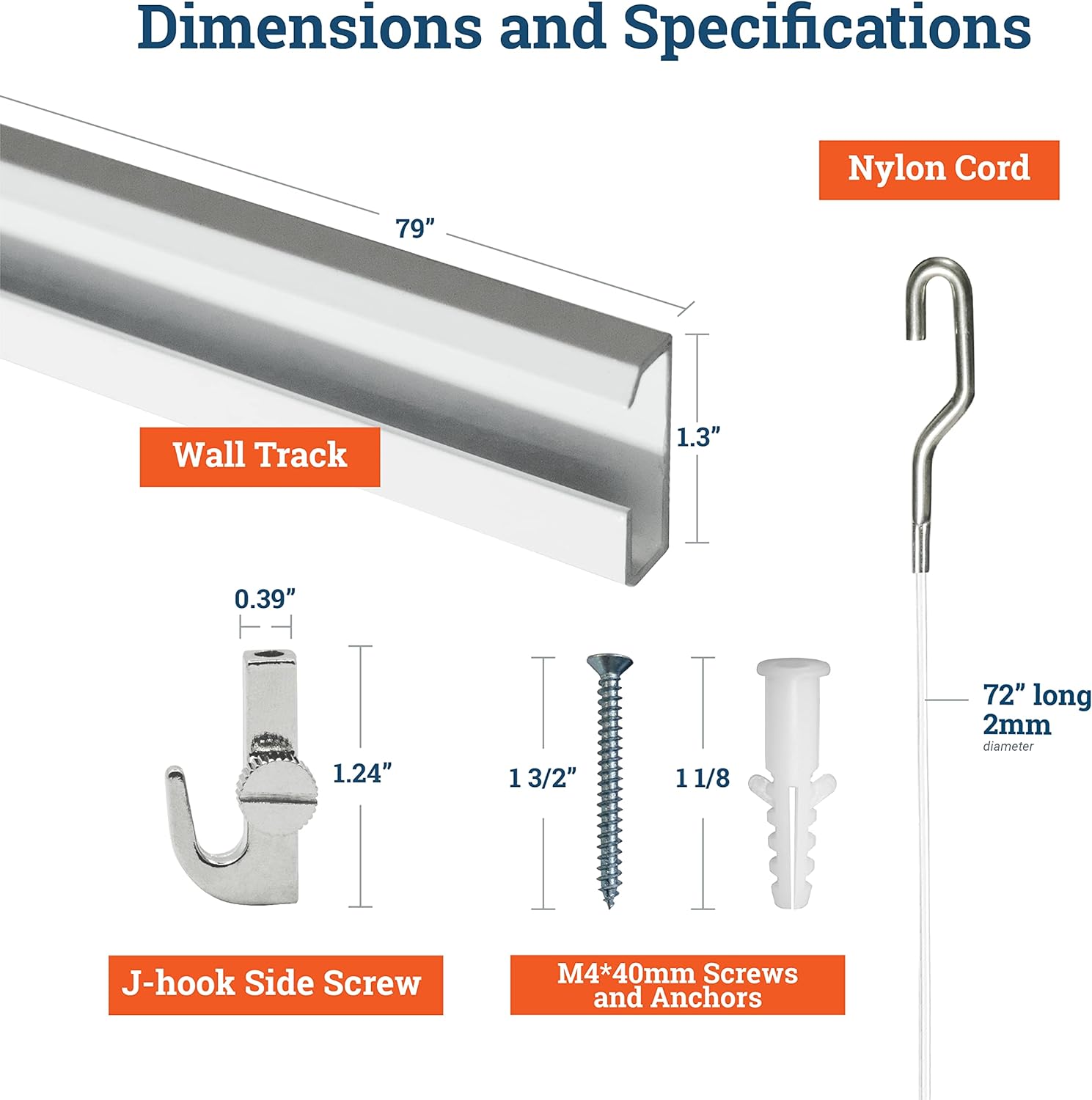 Gallery Hanging System Track Kit 79 Inch - Includes TR101 Track, Nylon Cords, Picture Hooks, and Hardware for Track - 1 Pack