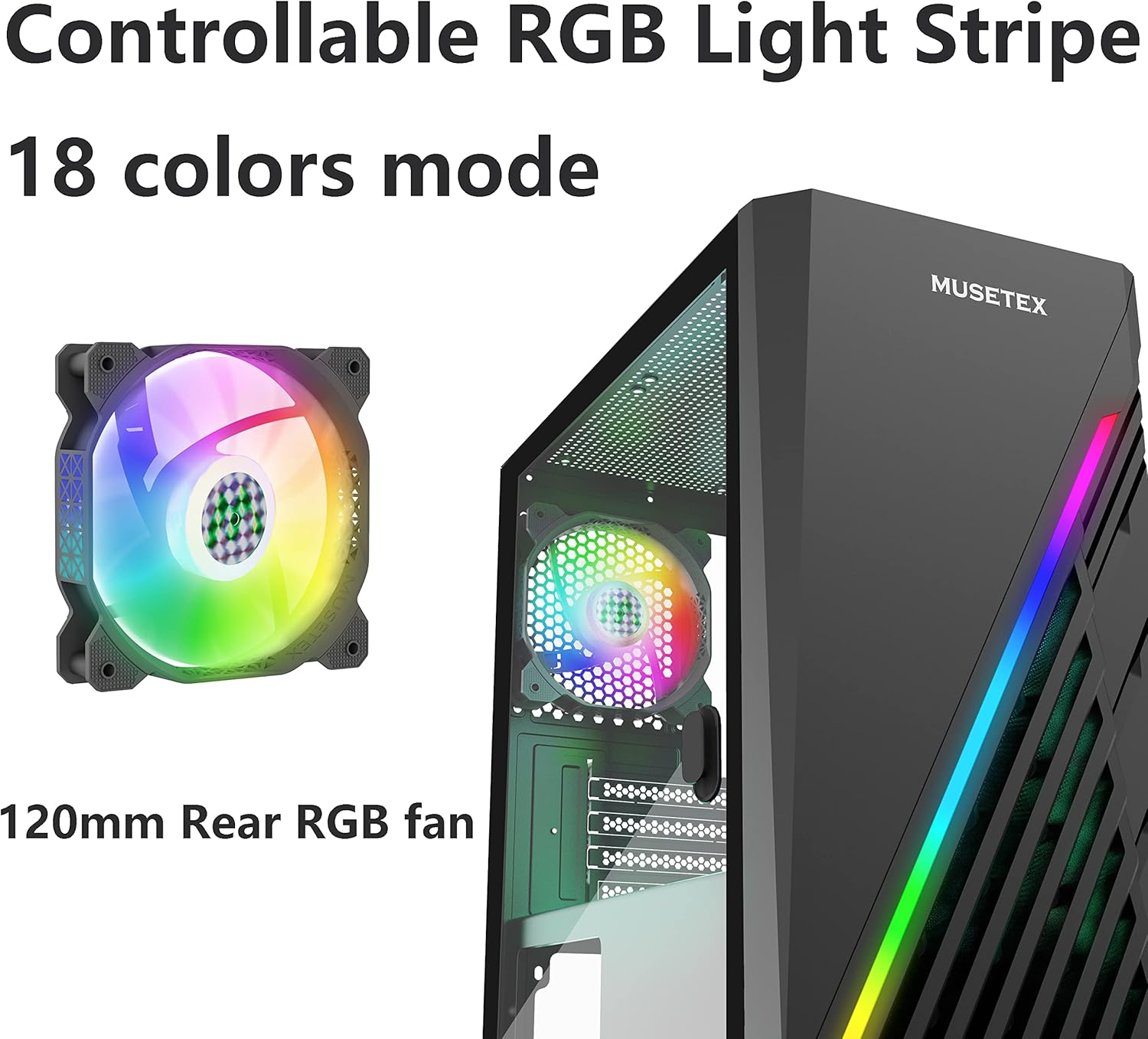 MUSETEX Micro-ATX PC Case with LED and ARGB Fan, Computer Gaming Case Mid Tower, Opening Tempered Glass Desktop Case for Micro-ATX / Mini ITX, Black, DT-N1 Pack of 2