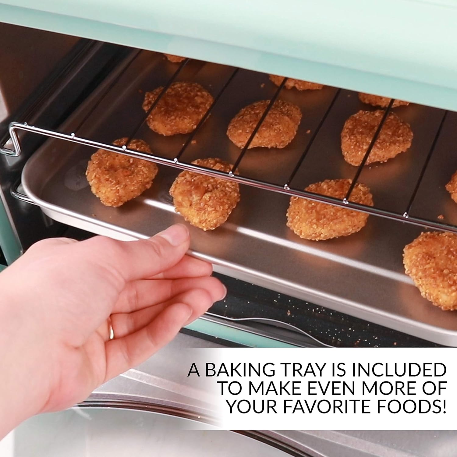 Nostalgia RTOV2AQ Large-Capacity 0.7-Cu. Ft. Capacity Multi-Functioning Retro Convection Toaster Oven, Fits 12 Slices of Bread and 2-12-Inch Pizzas, Built In Timer, Includes Baking Pan, Aqua