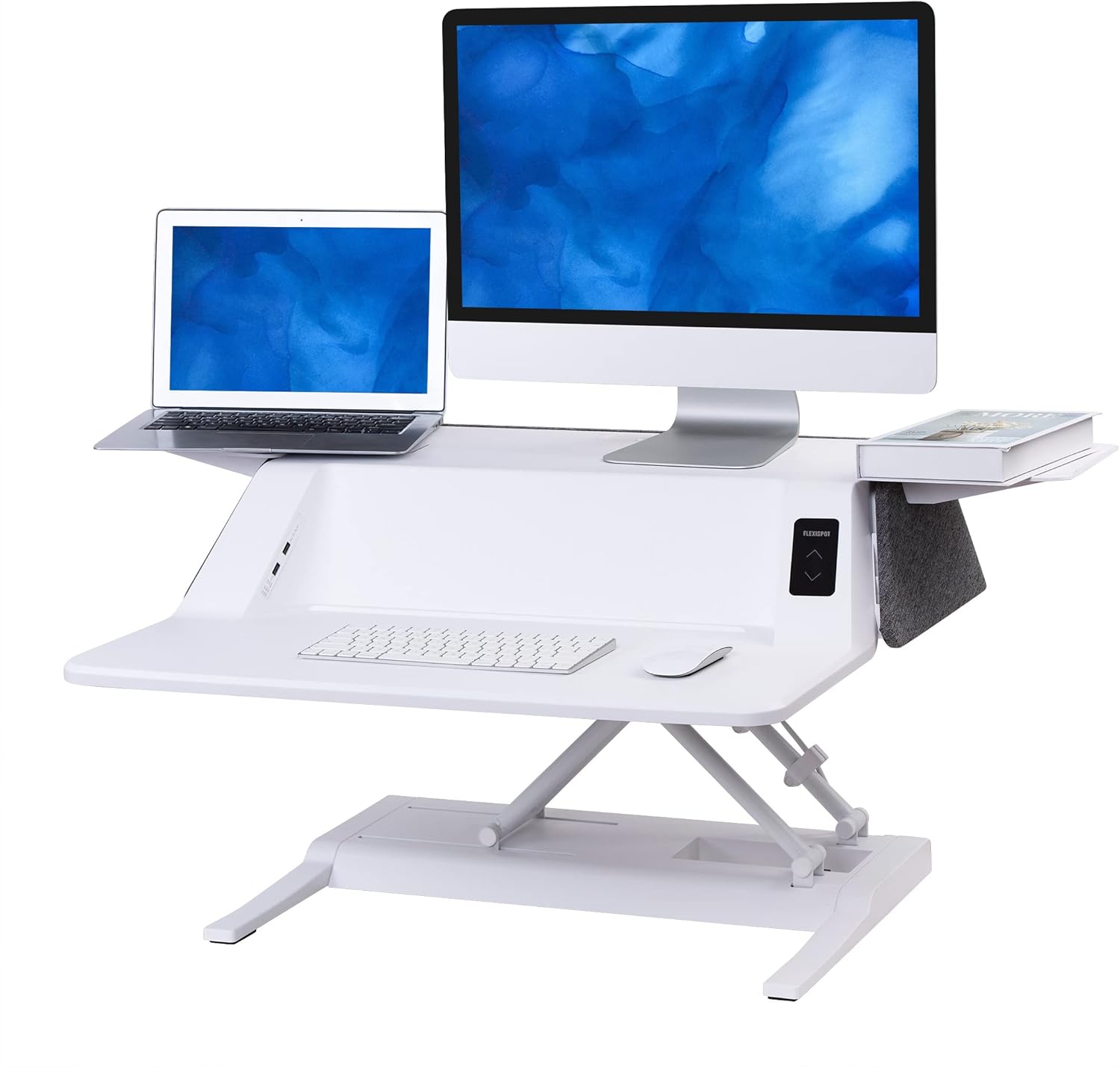 FlexiSpot Motorized Sit Stand Smart Workstation EM6MG Electric Height Adjustable Home Office Desk Riser with Wireless Charging Extended Panel Board for Working/Live Stream/Makeup/Photography（Gray）