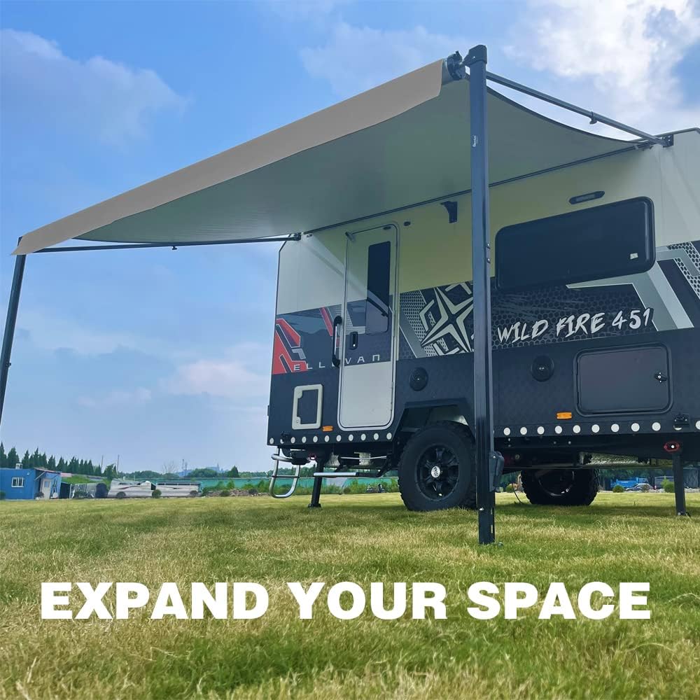 Suncode RV Awning Fabric Replacement Waterpoof Sun Shade Screen Universal Fit Camper Awning Replacement 16oz Vinyl RV Canopy Travel Trailer Awning Replacement 20 Feet Black Shale Fade