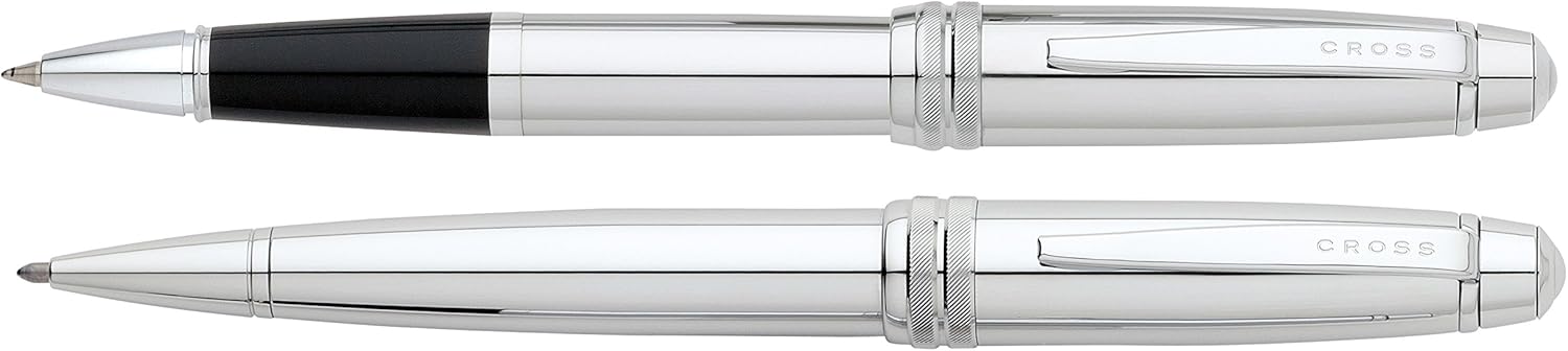 Cross Bailey Polished Chrome Ballpoint Pen & Selectip Rollerball Pen Pack of 2