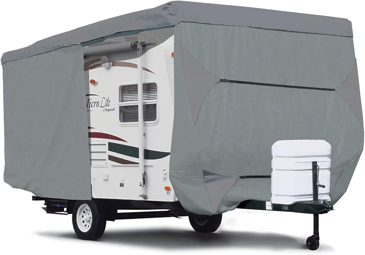 SavvyCraft Deluxe Travel Trailer RV Cover Camper Cover with Access Panels Fits 33'-35'L