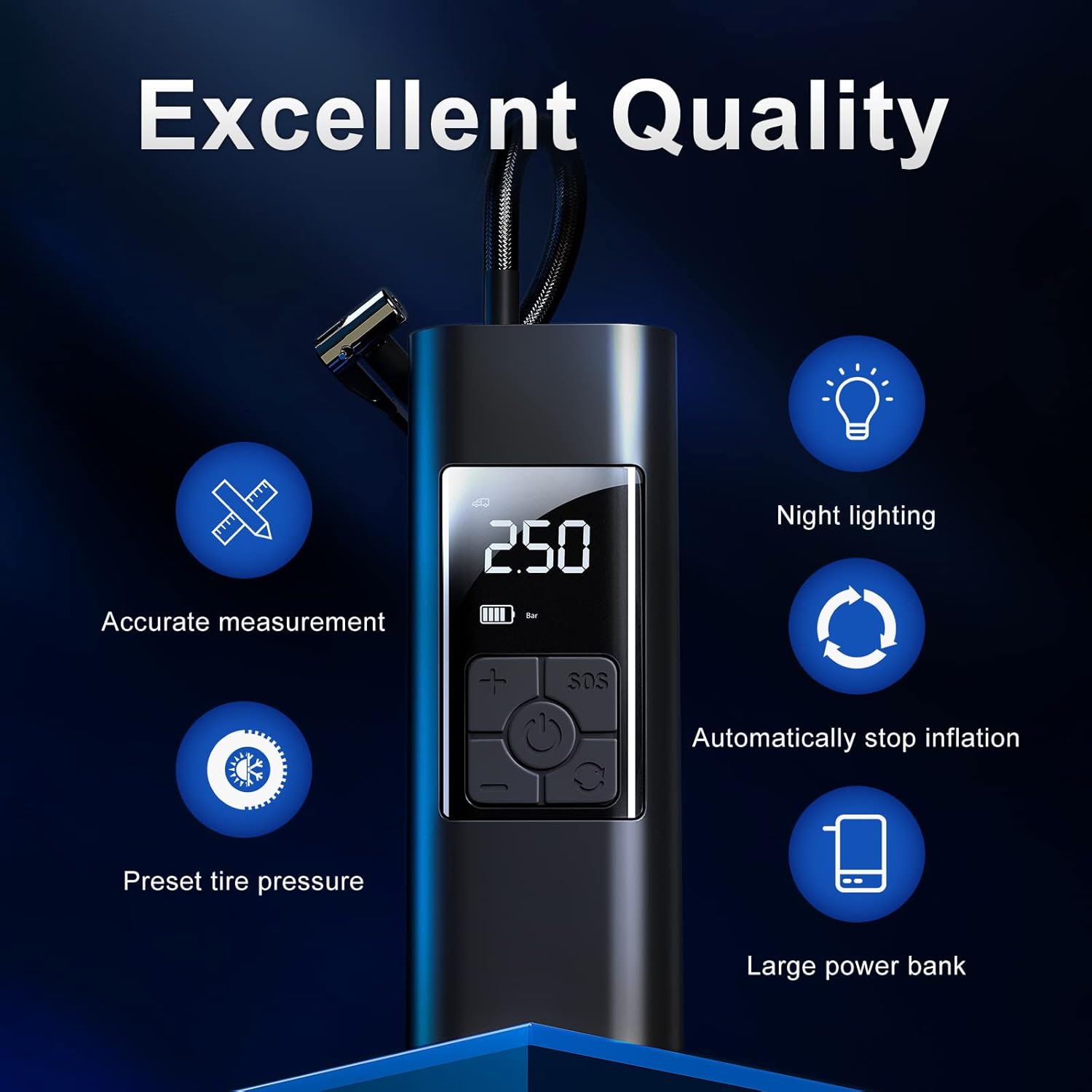 aokway Portable Air Compressor Tire Inflator 150 Psi Wireless Electric Air Pump for car tires, Dc 12V Tire Pump with Digital Pressure Gauge, LED Light for Car, Bicycle, Balls & Other Inflatables Pack of 2