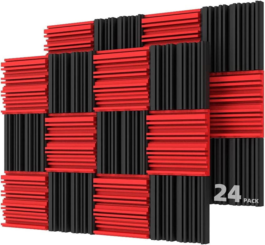 PUWEER Acoustic Panels 24 Pack 2 X 12 X 12 Acoustic Foam Panels Periodic Groove Black & Blue Pack of 2