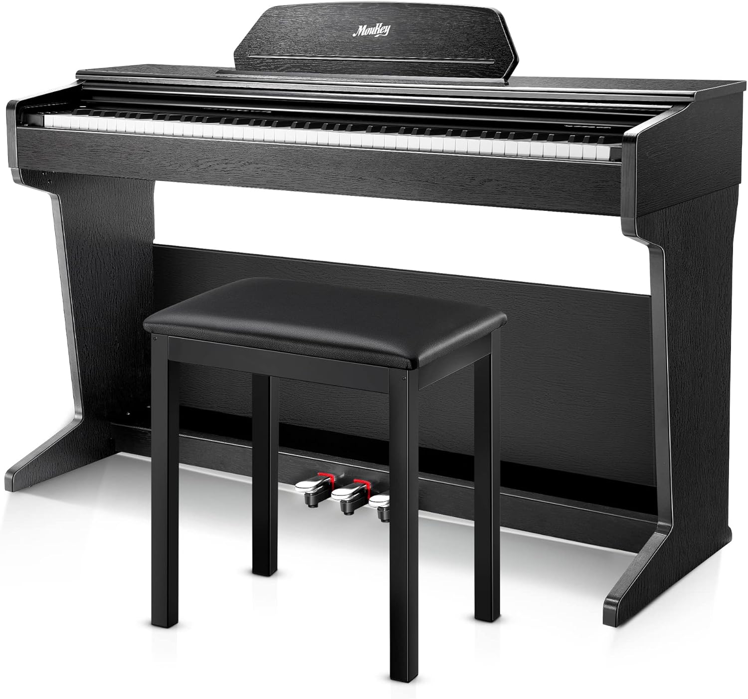 Piano Keyboard 88-Key Semi Weighted, Moukey Digital Piano Electric Keyboard with Stand & Bench for Beginner, MDP-450 Full Size Piano with Triple Pedal & Retractable Cover, MP3 Function, Black