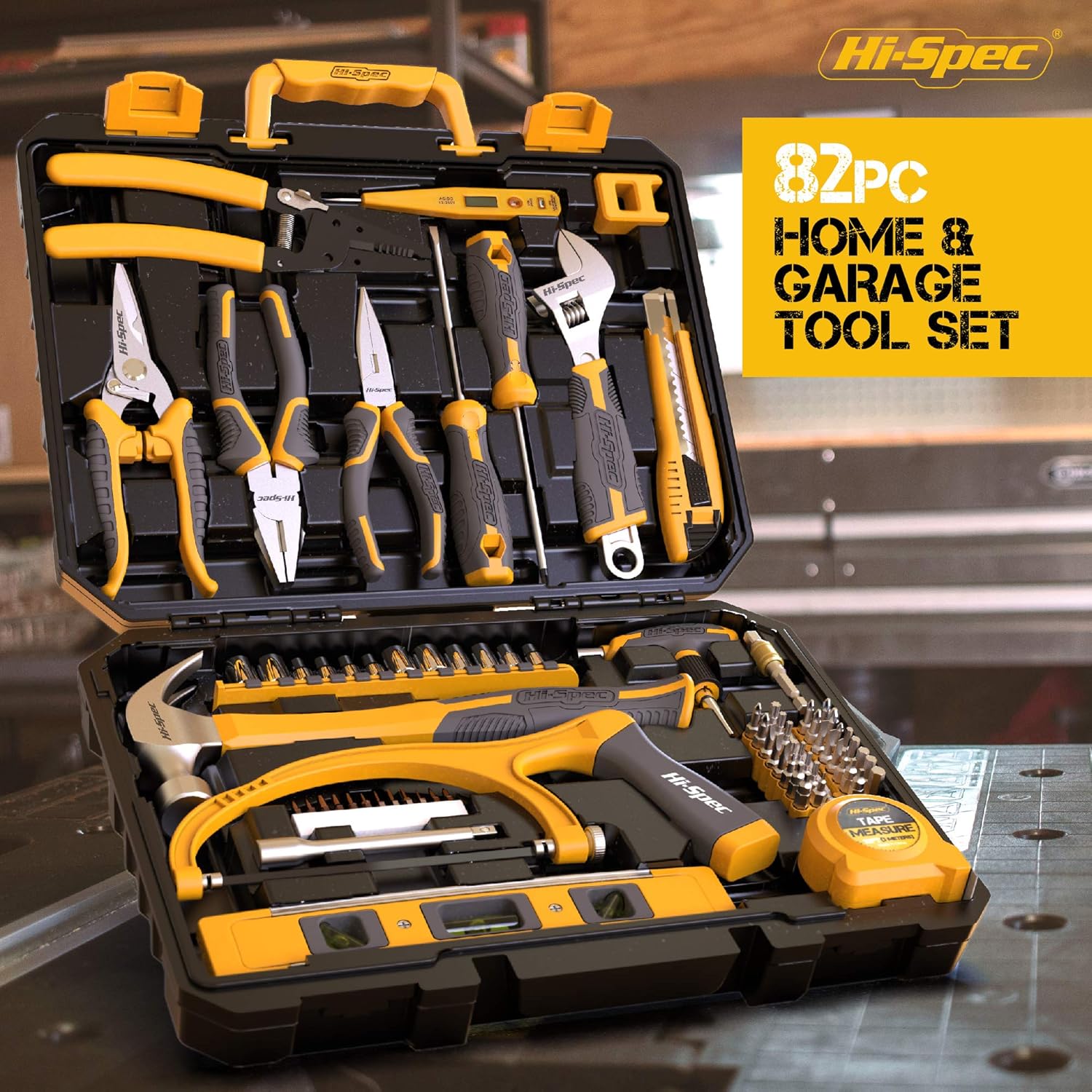 Hi-Spec 82 Piece Home & Garage Tool Kit Set. Essential Hand Tools in a Box for Complete DIY Repair Pack of 2