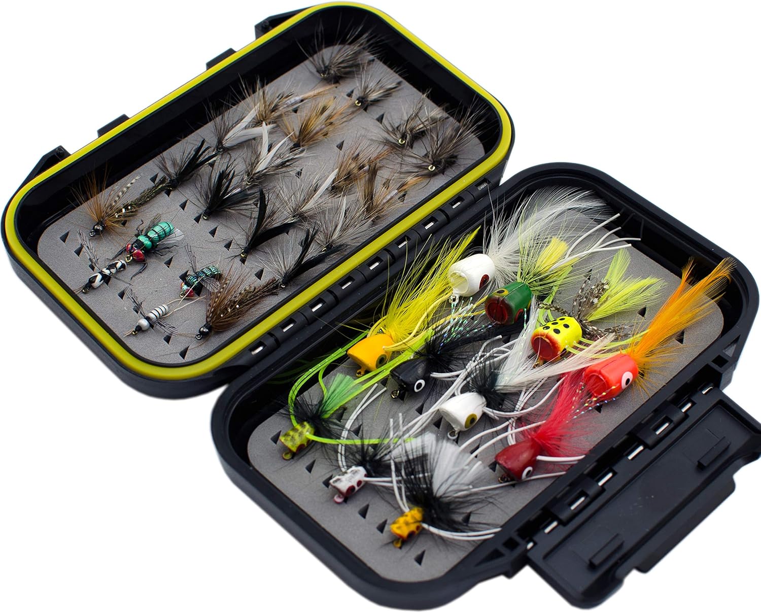 YAZHIDA Fly Fishing Flies Kit /Trout/Salmon/ bass Flies Streamers . Dry/Wet Flies.Nymphs, ,Fly Poppers (with Waterproof Fly Box) Pack of 2