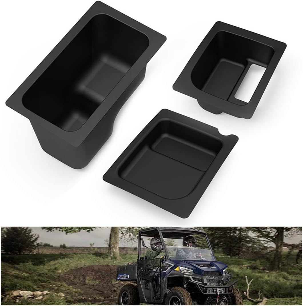 Kiwi Master Under Seat Storage Compatible for 2015-2021 Polaris Ranger 500/570 Mid-Size Organizer Tray Storage Box Bin Set (fits: PRO-FIT Cage Model, 50 inch Wide)