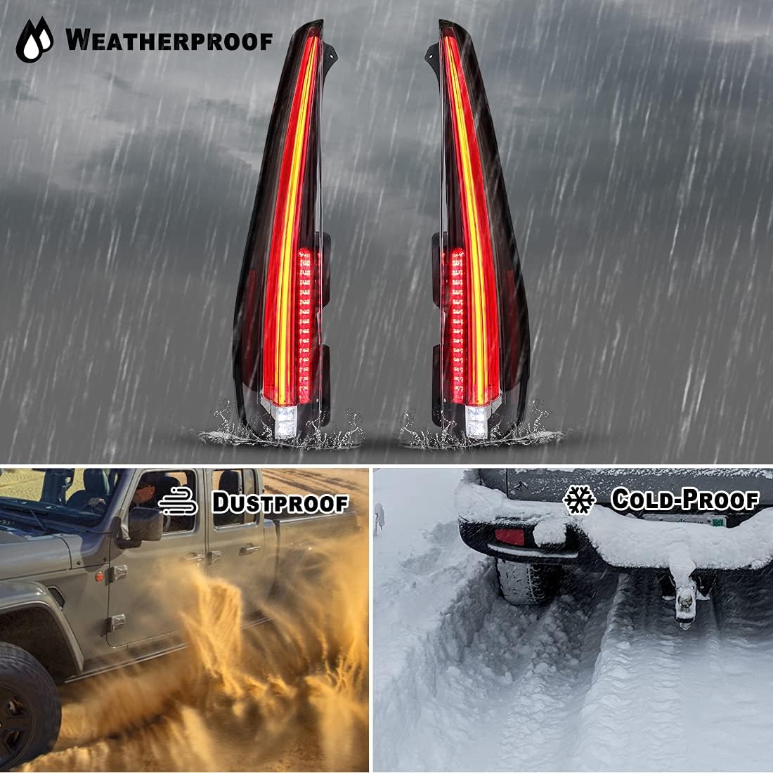 ROXX Full LED Tail Lights Assembly for 2007-2014 Cadillac Escalade /ESV 3rd Gen SUV, Full Sealed Taillights Pair with Red Led Turn Signals/ DRL, Led Reverse Lights, Passenger and Driver Side (Clear