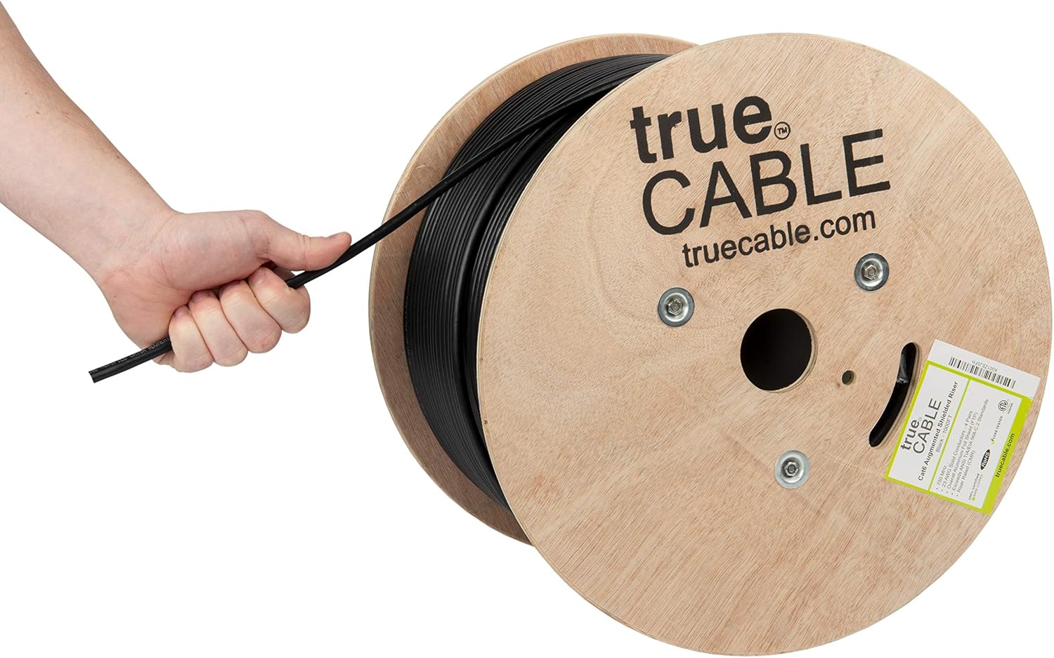 trueCABLE Cat6A Shielded Riser (CMR), 1000ft, Black, 23AWG Solid Bare Copper, 750MHz, PoE++ (4PPoE), ETL Listed, Overall Foil Shield (FTP), Bulk Ethernet Cable